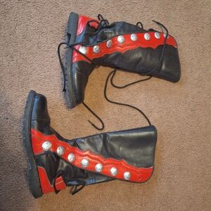 Men's Black and Red Leather Boots